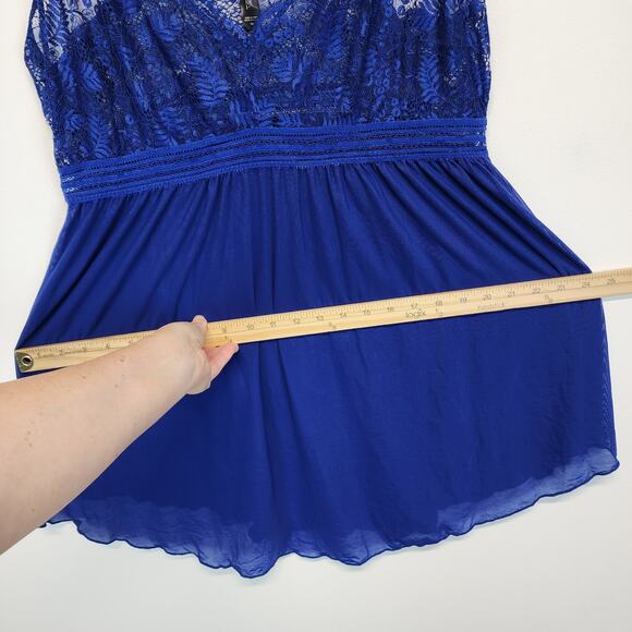 iCollection Lace Babydoll Chemise Size 3X Blue Mesh V-neck Stretch Sexy Coquette - Picture 11 of 14
